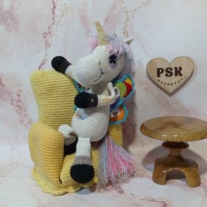 Работа Единорог вязаная крючком мягкая игрушка с крыльями бабочки 6