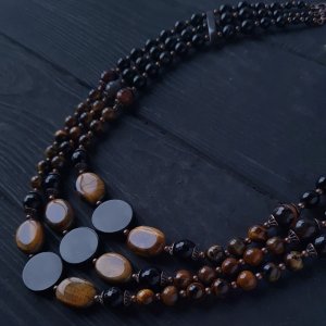 Робота Намисто з натурального чорного агату та тигрячого ока