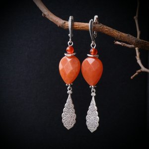 Робота Срібні оранжеві сережки