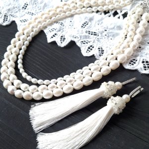 Робота Комплект з натуральних перлів намисто та срібні сережки