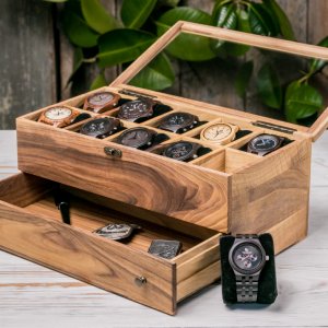 Робота Органайзер для 10-ти годинників з шухлядою та скляною кришкою