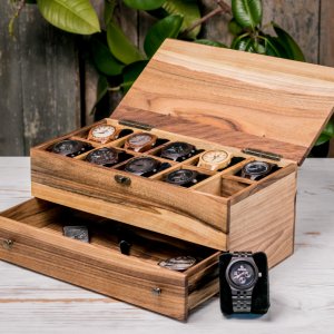 Робота Органайзер для 10-ти годинників з шухлядою та дерев'яною кришкою