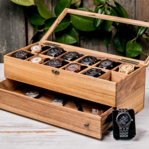 Робота Органайзер для 12-ти годинників з шухлядою та скляною кришкою