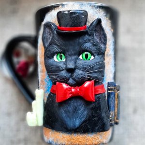 Работа Кружка с котом, черный кот, кружка сувенир, чашка с котом