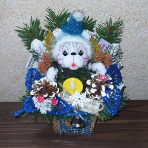 Работа НОВОГОДНЯЯ КОМПОЗИЦИЯ ТИГР СО СВЕЧЬЮ. СИМВОЛ 2022 ГОДА. (03)