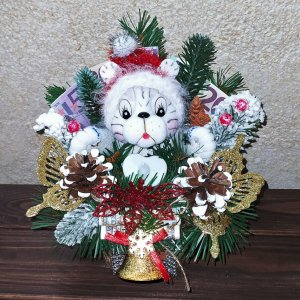 Работа НОВОГОДНЯЯ КОМПОЗИЦИЯ ТИГР СО СВЕЧЬЮ. СИМВОЛ 2022 ГОДА. (04)