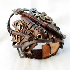 Работа кожаный браслет стимпанк готический стиль  58