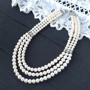 Работа Ожерелье из натурального жемчуга с кристаллами циркона