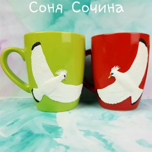 Работа Чашки с декором НАБОР для пары подарок кружка полимерная