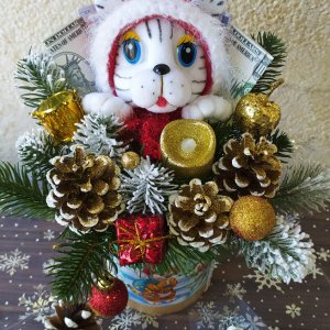 Работа НОВОГОДНЯЯ КОМПОЗИЦИЯ ТИГР СО СВЕЧЬЮ. СИМВОЛ 2022 ГОДА. (09)