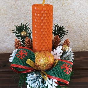 Работа НОВОГОДНЯЯ КОМПОЗИЦИЯ СО СВЕЧЕЙ ИЗ ВОЩИНЫ (03)