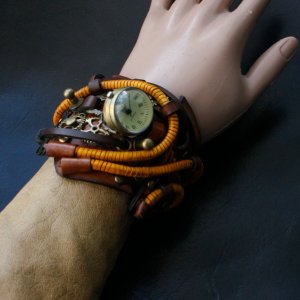 Работа кожаный браслет стимпанк с часами  2