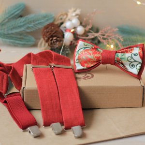 Работа Комплект подтяжки и бабочка новогодняя "Красный шар"