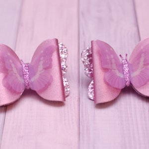 Робота Бузкові банти бантики з екошкіри з метеликами