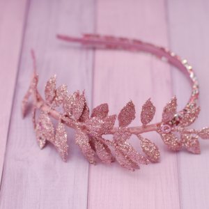 Работа Новогодний обруч ободок розовый с листиками