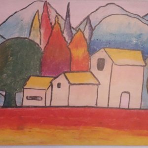 Робота Картина полотно пастель Lovely houses 2021