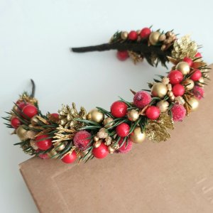 Работа Новогодний обруч "золотые шишки"