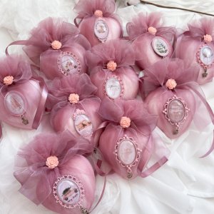 Работа Елочные украшения сердца пудровые