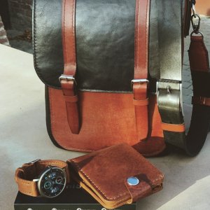 Работа Кожаный набор сумка+ портмоне+ремень часовой