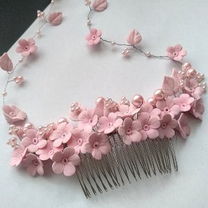 Робота Весільна гілочка  рожевими квітами та перлами