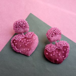 Работа Серьги из ткани и бисера сердца Сердце Сердце