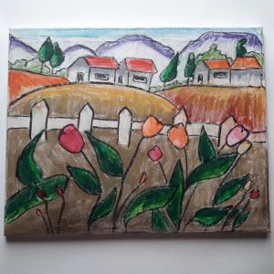 Робота Картина полотно пастель Houses 2021