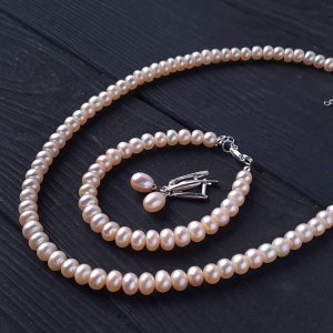 Робота Срібло і натуральні перли комплект намисто браслет сережки