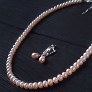 Робота Срібло і натуральні перли комплект намисто та сережки