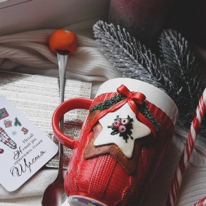 Работа Рождественская чашка, новый год подарок, ручная работа