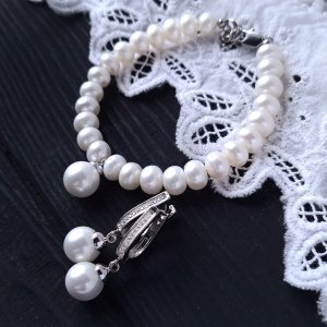 Робота Браслет та сережки з натуральних перлів з Майоркою