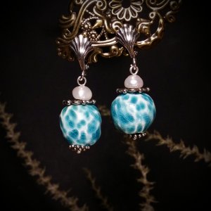 Работа Серьги Океан с серебром и керамикой ручной работы