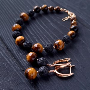 Работа Комплект из тигриного глаза "Год тигра -1" браслет и серьги