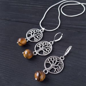 Работа Комплект из тигриного глаза серьги и кулон