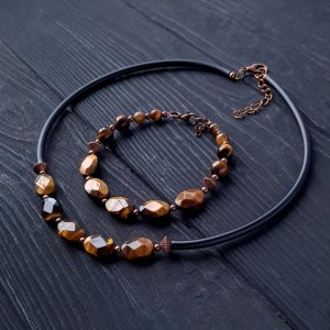 Работа Комплект из тигриного глаза "Год тигра -14" чокер и браслет