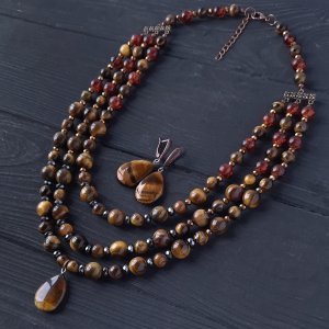 Работа Комплект из натуральных камней тигровый глаз и гематит-2.