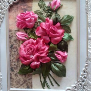 Работа Миниатюрка лентами "Розовые розы"