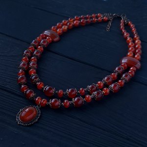 Робота Кольє з натурального сердоліку дворядне