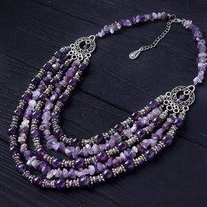 Работа Пятирядные бусы из натурального аметиста
