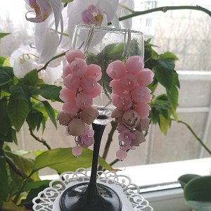 Робота Рожеві сережки з півонією та сріблом