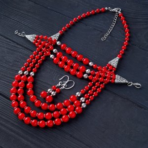 Работа Комплект украшений из натуральных кораллов "Сяй" тройка