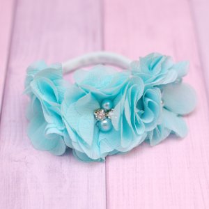 Работа Нежная повязка с шифоновыми цветами бирюзовая