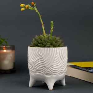 Робота Керамічний білий вазон для квітів на ніжках