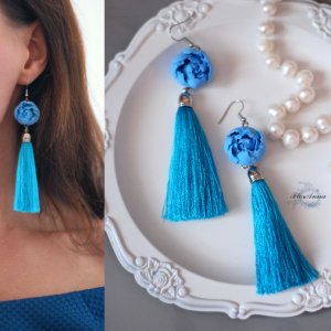 Робота Блакитні сережки пензлика ручної роботи півонії