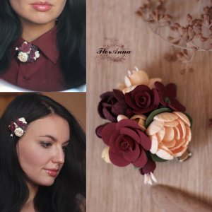 Робота Шпилька брошка з квітами з полімерної глини