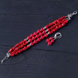 Робота Комплект браслет та сережки з натурального коралу 