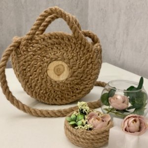 Работа Женская круглая сумка из джута через плечо