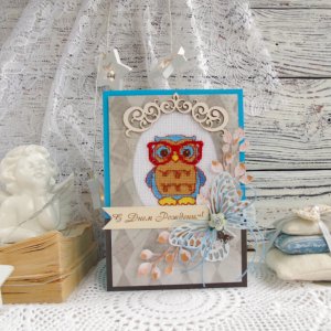 Работа Поздравительная открытка с вышитой совой