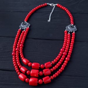 Работа Натуральные кораллы и серебро ожерелье трехрядное "Gordio"