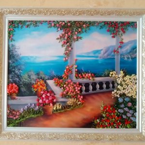 Работа Картина лентами "Терраса у моря"