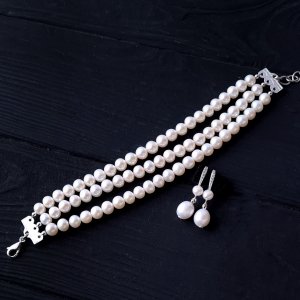 Робота Комплект браслет та сережки з натуральних перлів у сріблі
